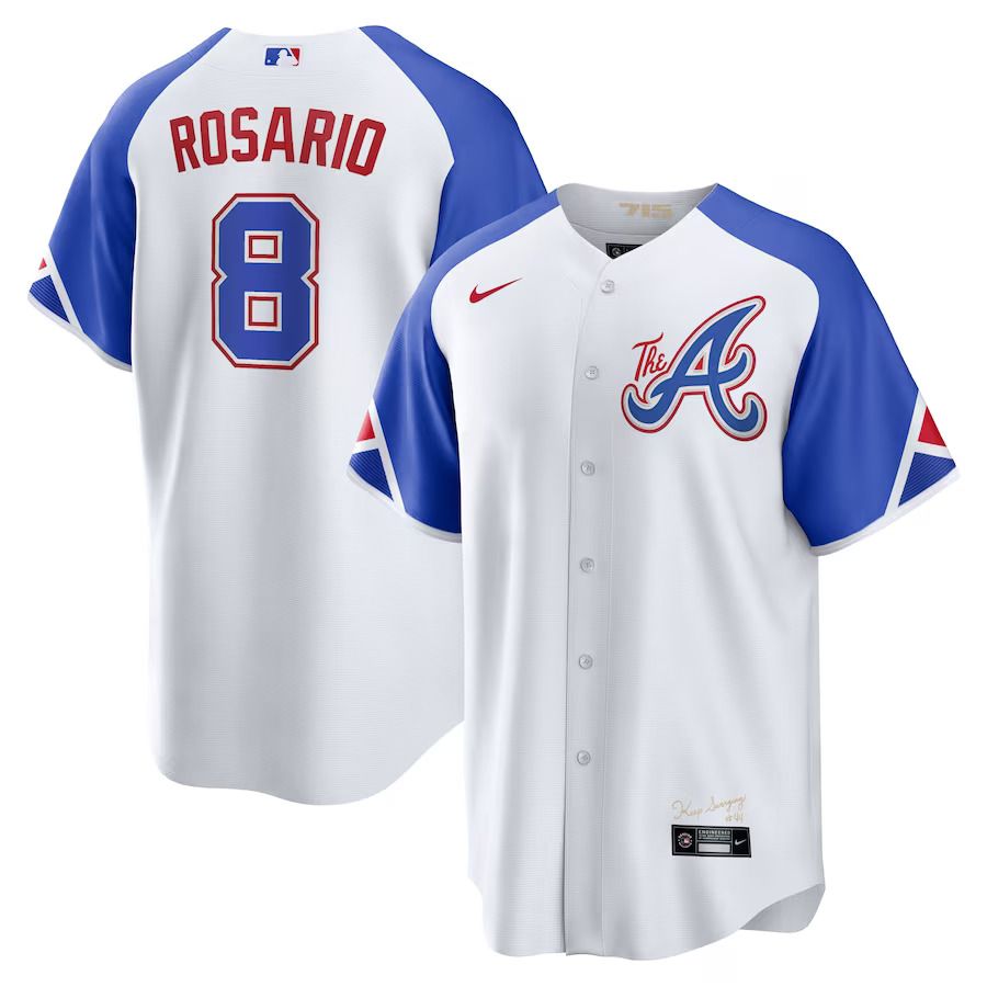 Men Atlanta Braves 8 Eddie Rosario Nike White 2023 City Connect Replica Player MLB Jersey